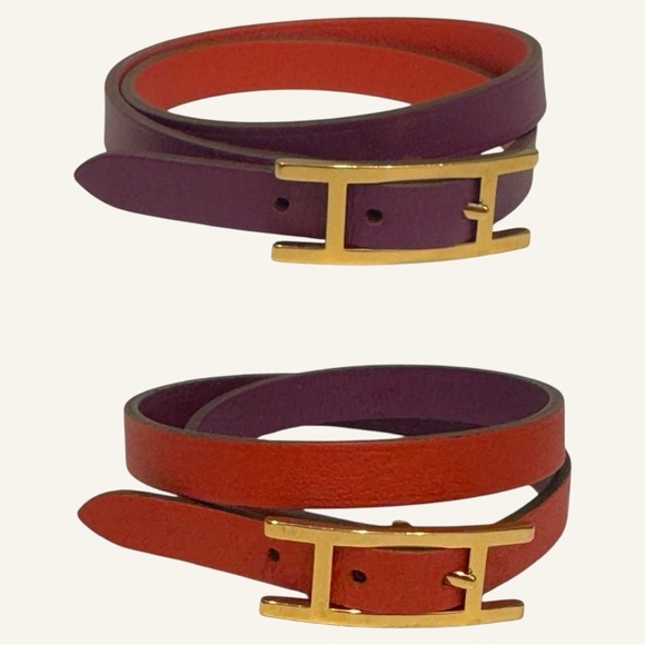 Hermes Behapi Double Tour Swift Leather Purple and Orange Hapi Closure Bracelet - Picture 1 of 13